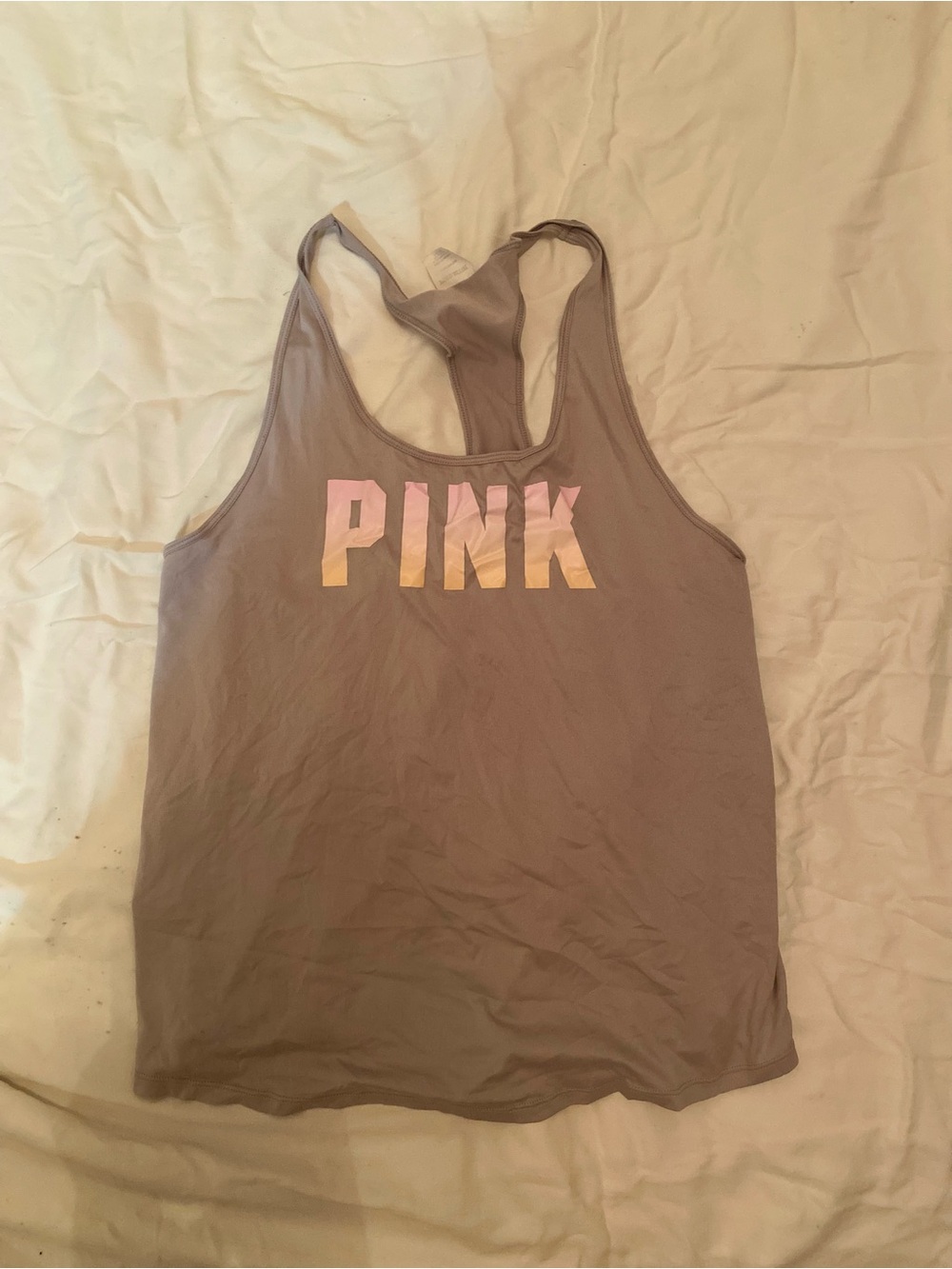 PINK Victoria's Secret Gray Racerback Tank with Ombre Logo